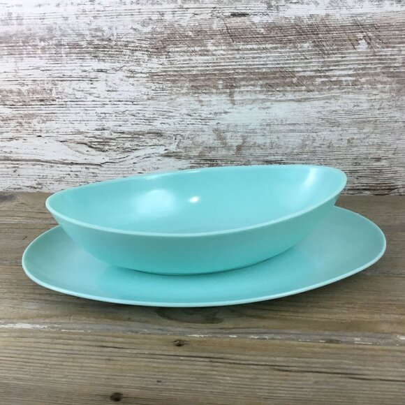 Vintage Aqua Turquoise Melmac Platter & Bowl Stetson Co. Melamine MCM - Picture 7 of 9